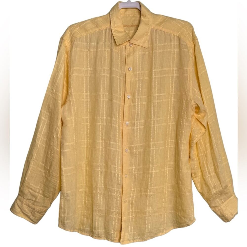 Tommy Bahama Yellow Men’s Linen Long Sleeve Button Down Shirt Size Large